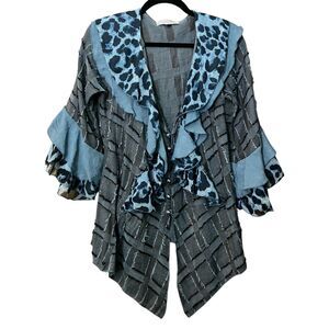 Pretty Angel mixed media linen blend gypsy animal print 3/4 sleeve blouse
